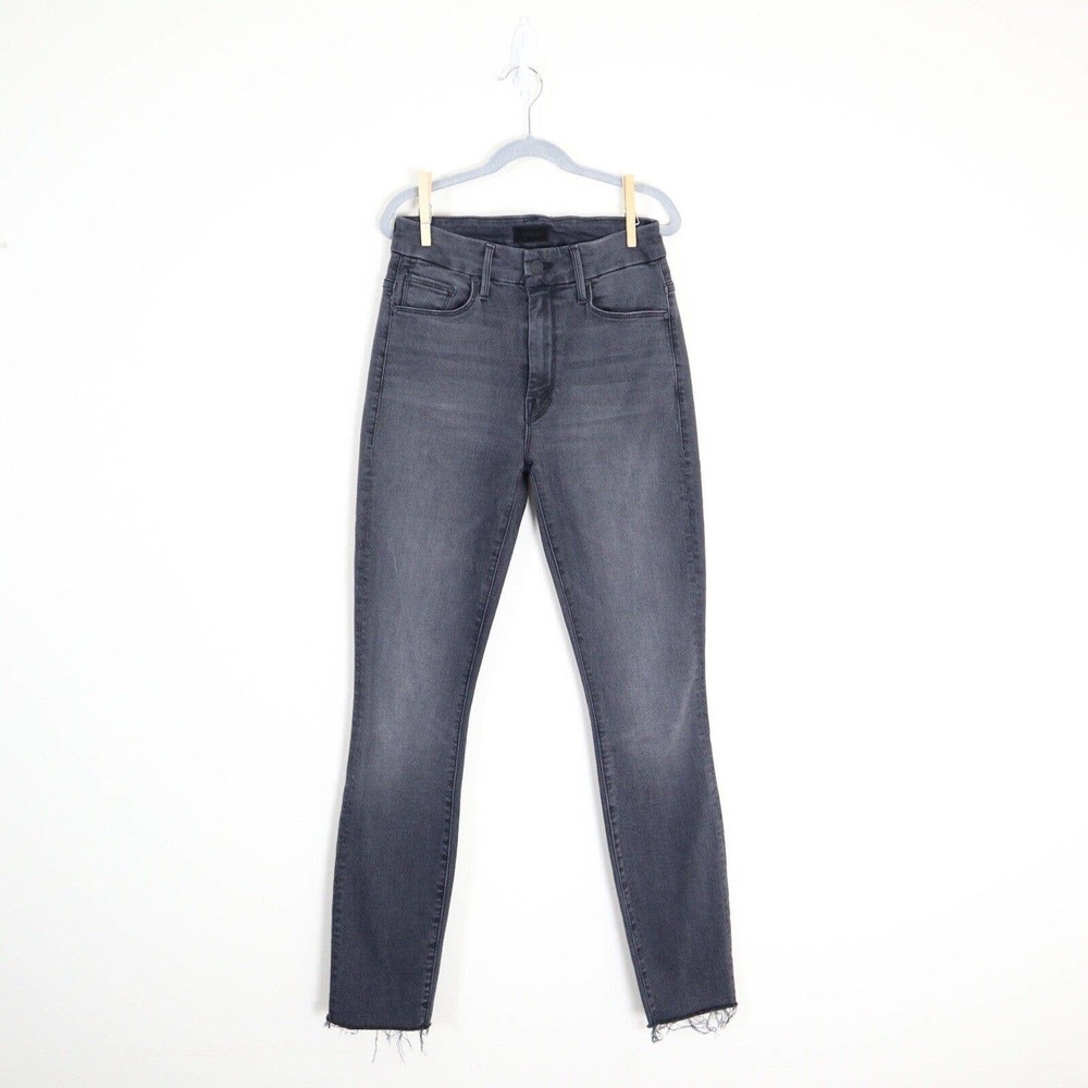 MOTHER Size 23 High Waisted Looker Ankle Fray Jeans Lighting Up Lanterns Black - Picture 2 of 11